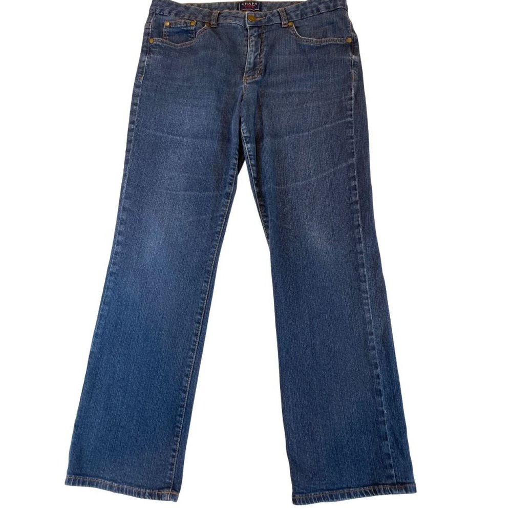 Chaps Denim Women Jeans Straight Leg 99% Cotton Mid Rise Flat Front Blue Size 12